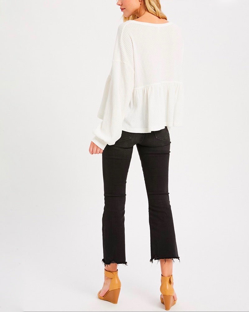 Textured Drop Waist Long Sleeve Top - More Colors