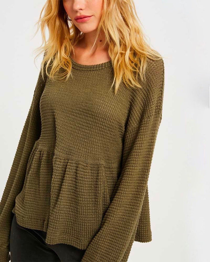 Textured Drop Waist Long Sleeve Top - More Colors