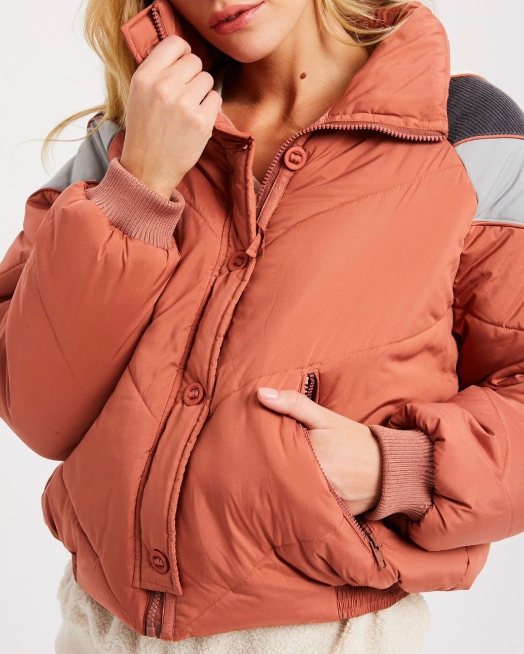 Turtle Neck Oversized Puffer Chevron Jacket - More Colors