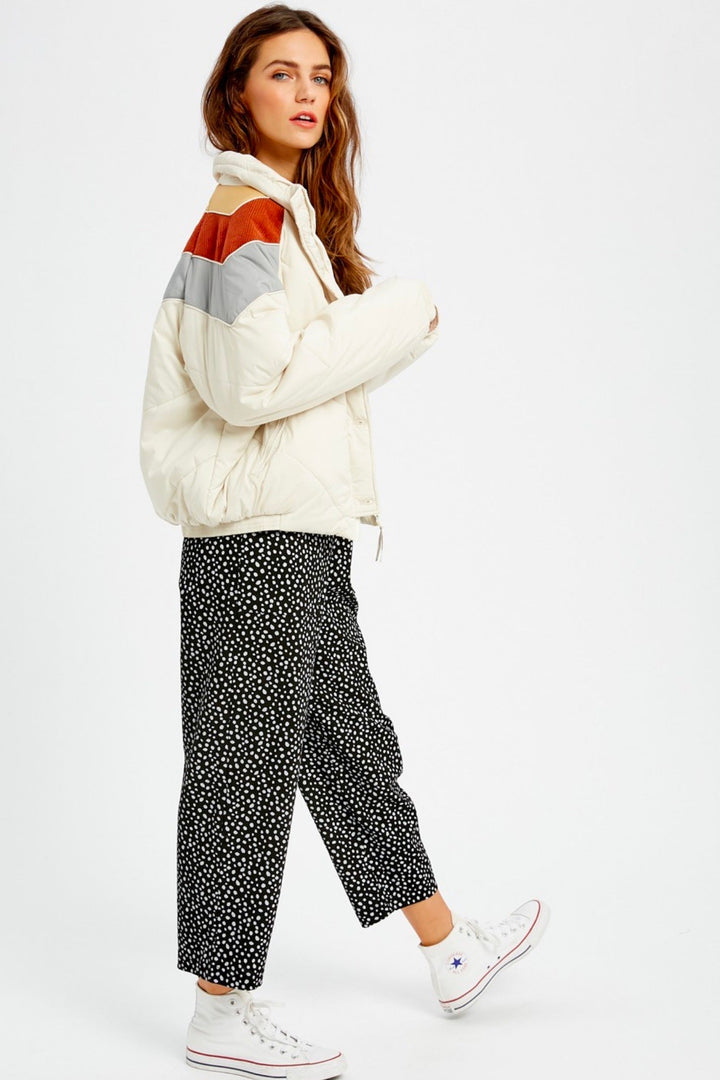 Turtle Neck Oversized Puffer Chevron Jacket - More Colors