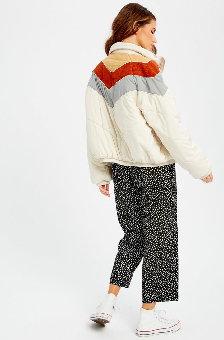 Turtle Neck Oversized Puffer Chevron Jacket - More Colors