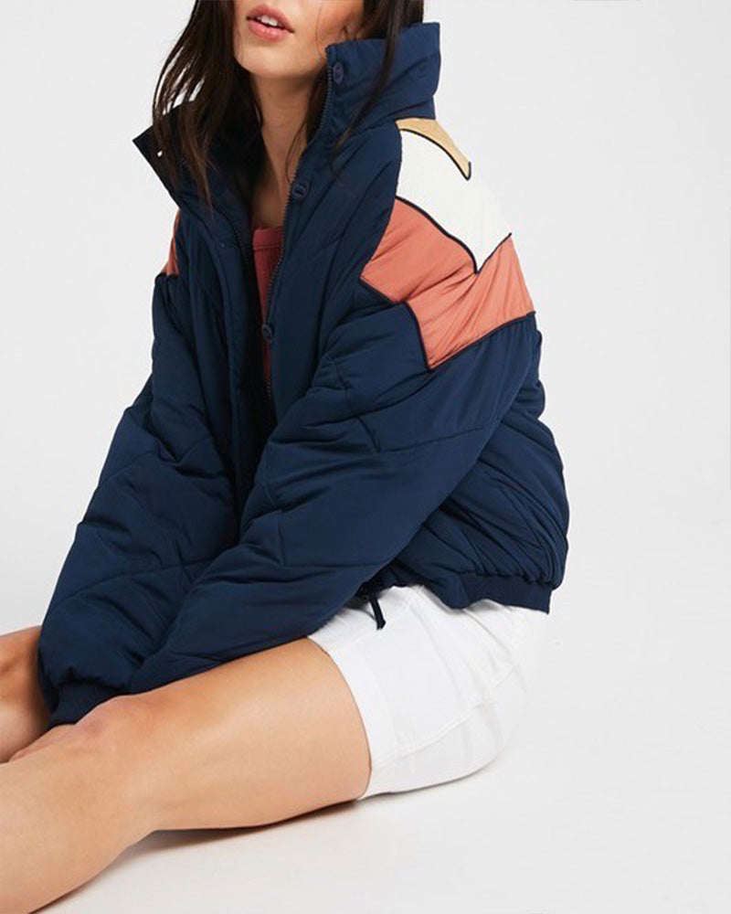 Free People Chevron Heidi Ski Puffer Jacket Navy