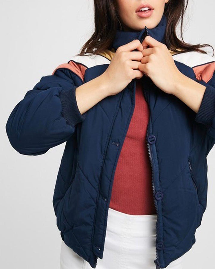 Turtle Neck Oversized Puffer Chevron Jacket - More Colors
