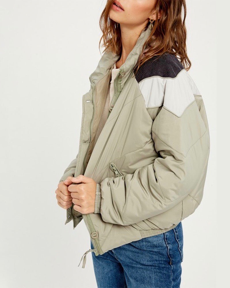 Turtle Neck Oversized Puffer Chevron Jacket - More Colors