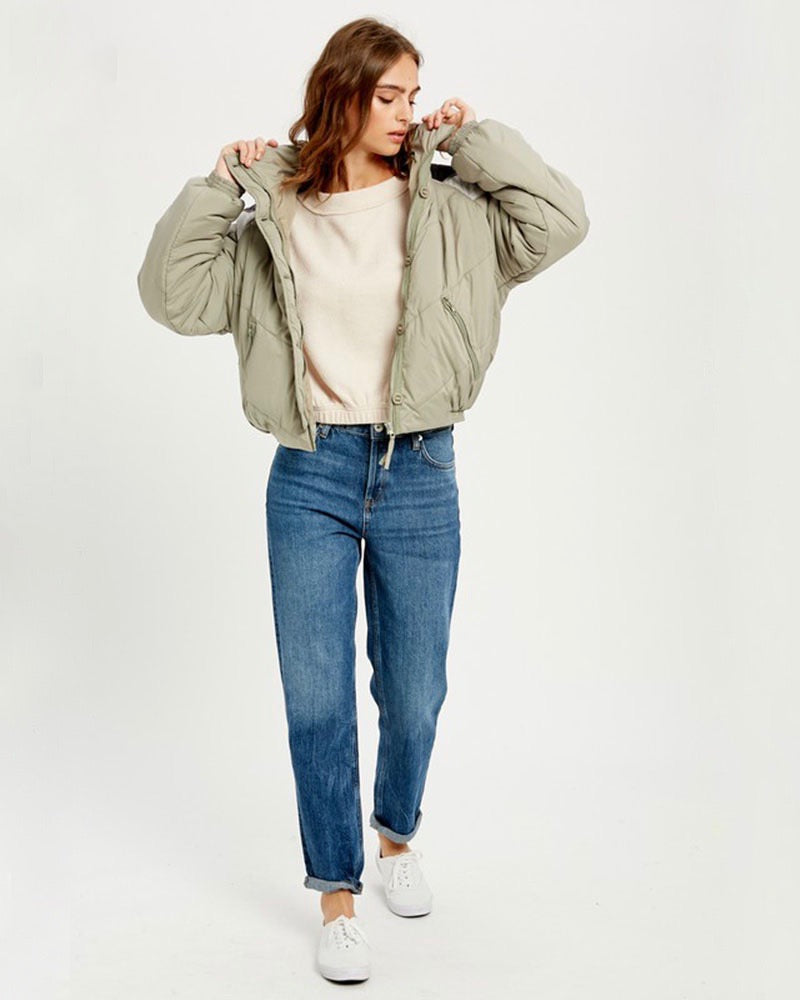 Turtle Neck Oversized Puffer Chevron Jacket - More Colors