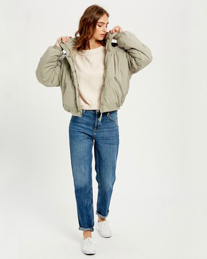 Turtle Neck Oversized Puffer Chevron Jacket - More Colors
