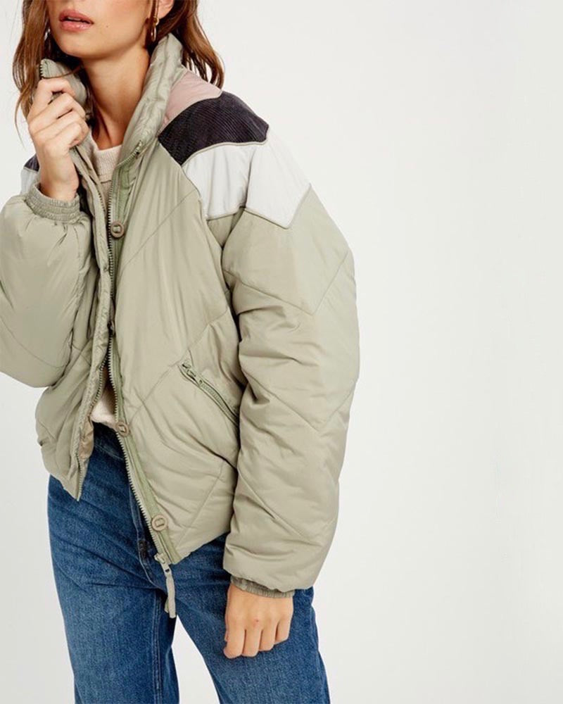 Turtle Neck Oversized Puffer Chevron Jacket - More Colors