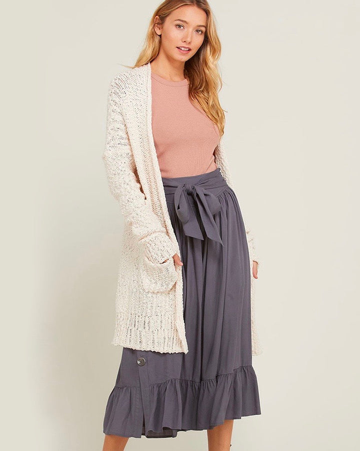 Open Front Longline Cardigan in Cream