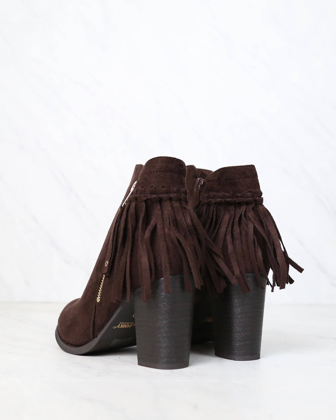 City Chic Fringe Vegan Suede Ankle Boots in Brown