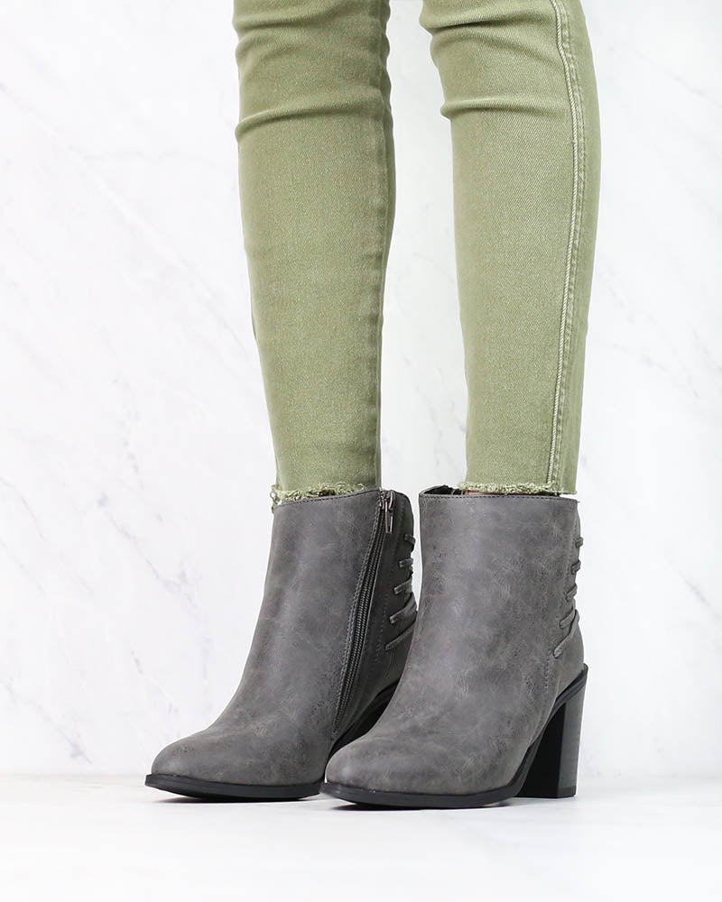 Very Volatile - Lacey Lace Up Back Booties in Charcoal