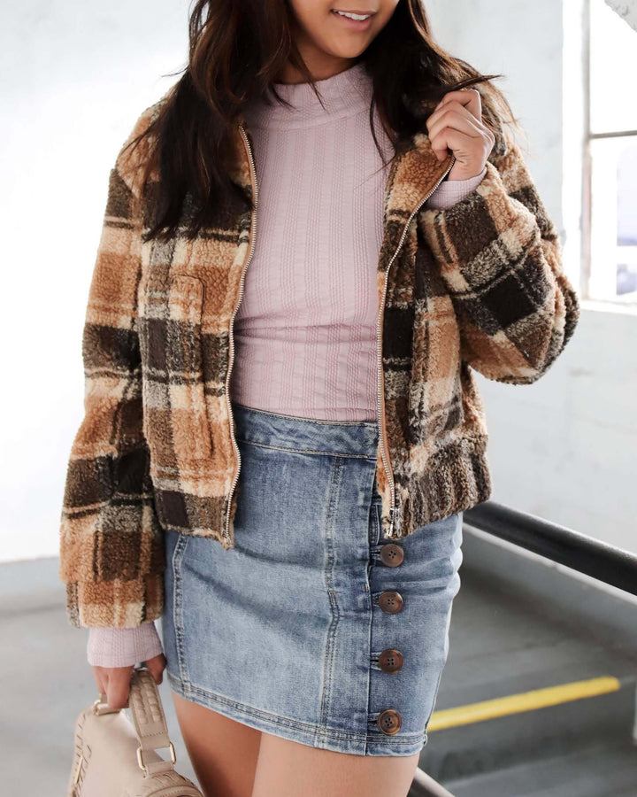 Vintage Plaid Cropped Sherpa Jacket