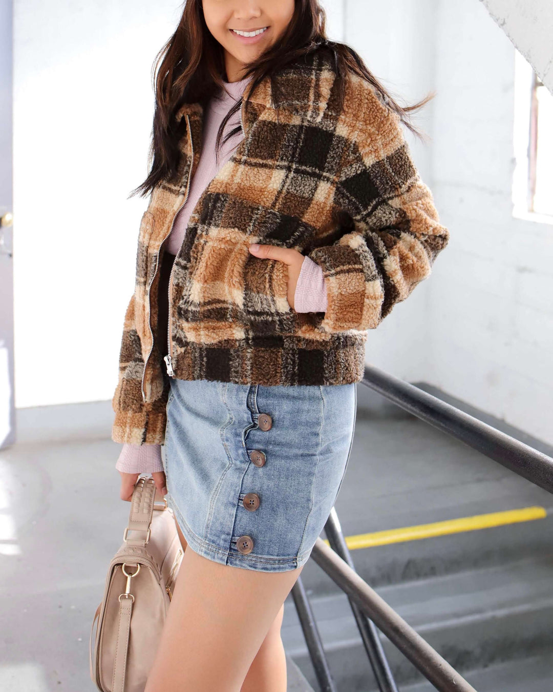 Vintage Plaid Cropped Sherpa Jacket