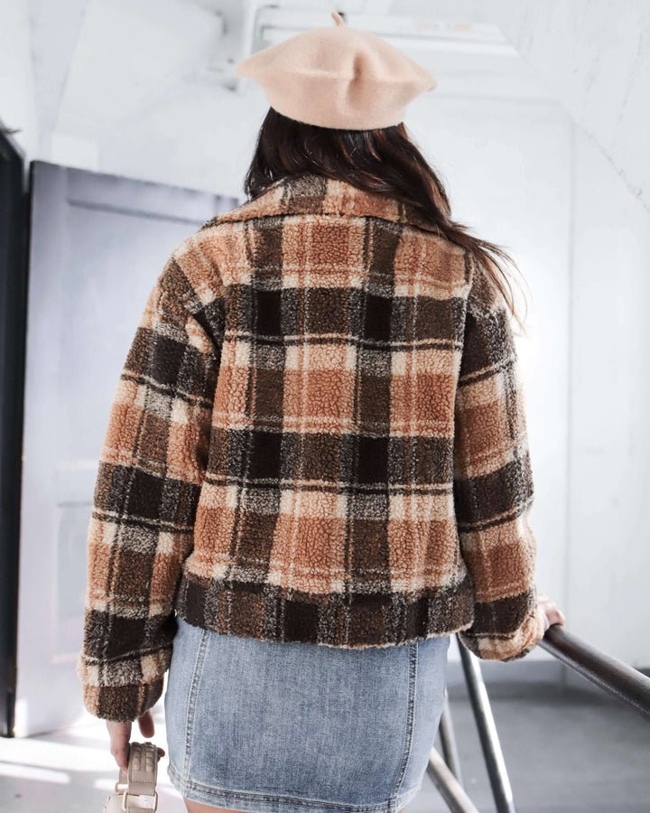 Vintage Plaid Cropped Sherpa Jacket