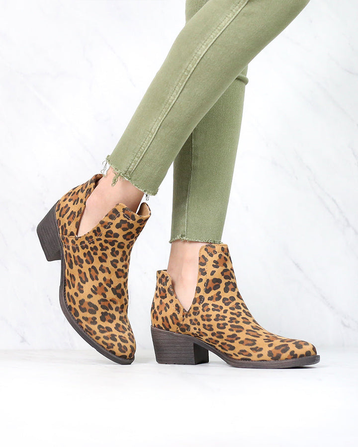 Volatile - Clio Leopard Cut Out Ankle Bootie - Tan/Leopard