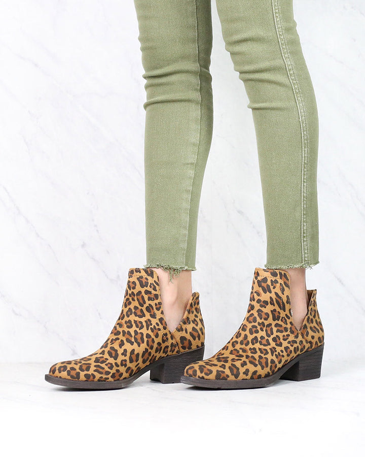 Volatile - Clio Leopard Cut Out Ankle Bootie - Tan/Leopard