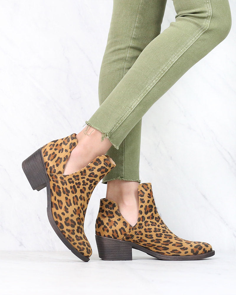 Volatile - Clio Leopard Cut Out Ankle Bootie - Tan/Leopard