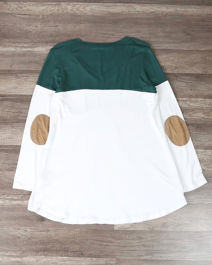 Final Sale - Color Block Stripe Long Sleeve Shirt with Suede Elbow Patch + Pocket in More Colors