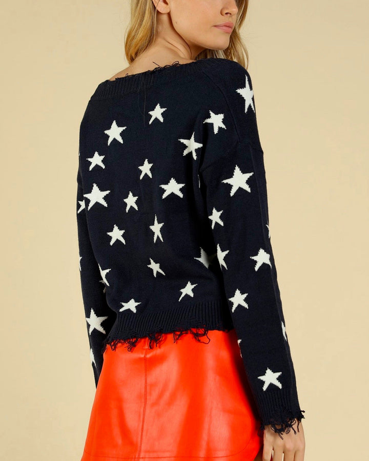 Wild Honey - Distressed Star Knit Sweater - More Colors