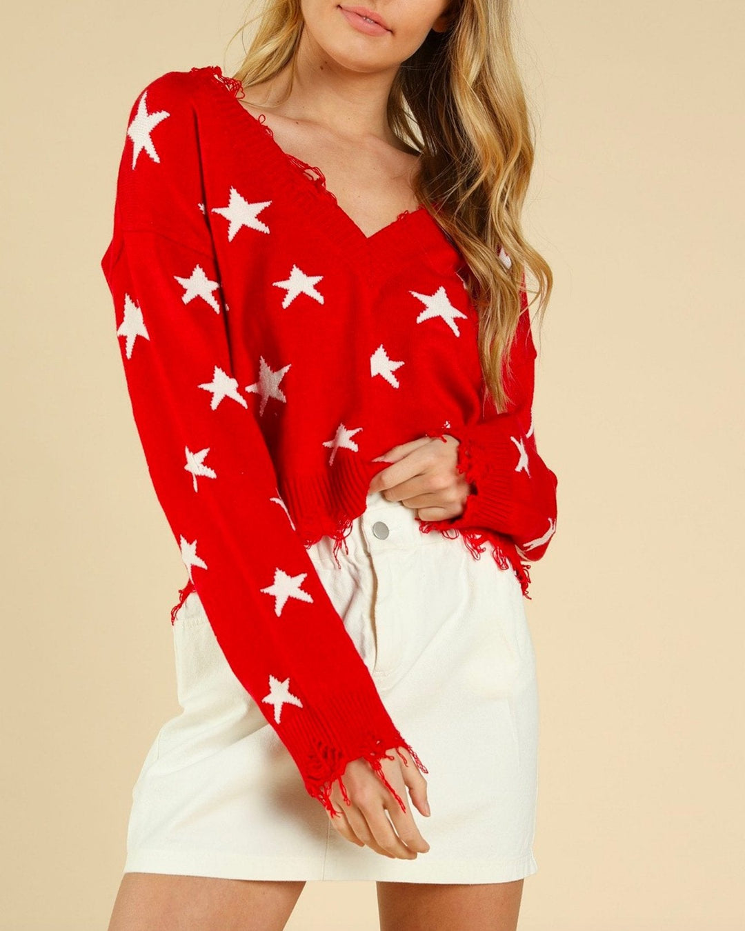 Wild Honey - Distressed Star Knit Sweater - More Colors