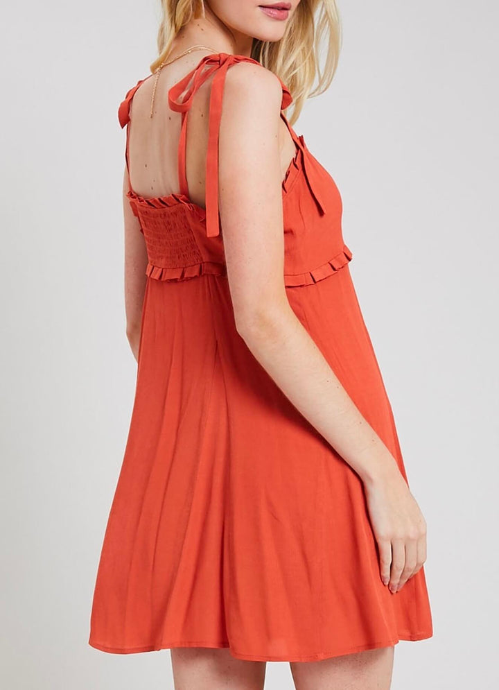 Take Your Time Ruffled Sweetheart Dress In Brick