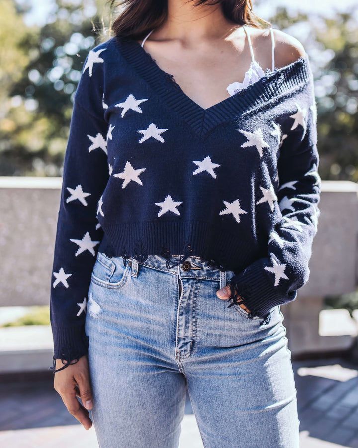 Wild Honey - Distressed Star Knit Sweater - More Colors