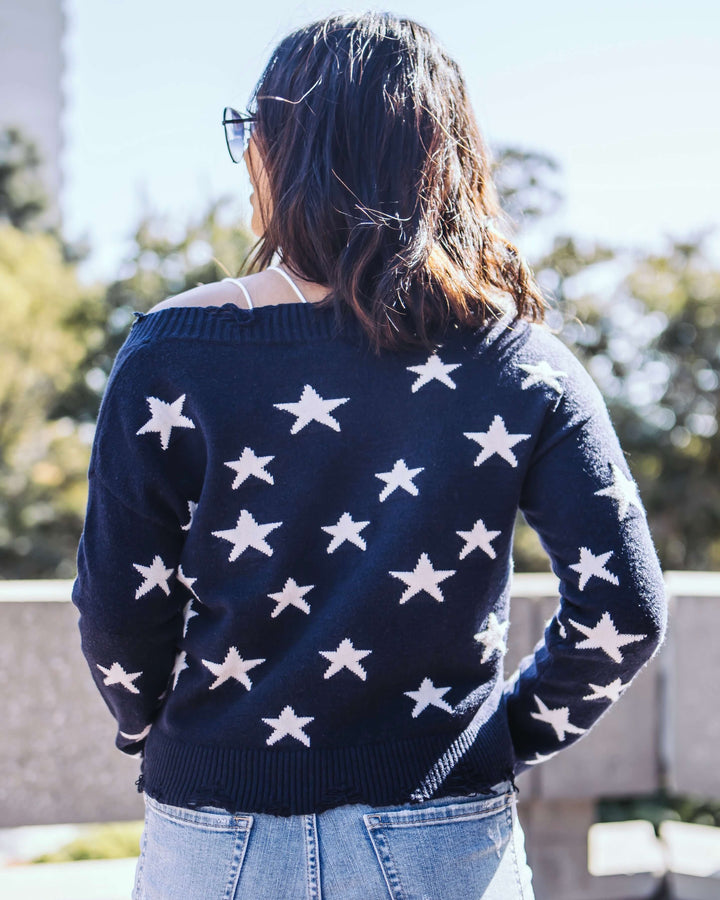 Wild Honey - Distressed Star Knit Sweater - More Colors