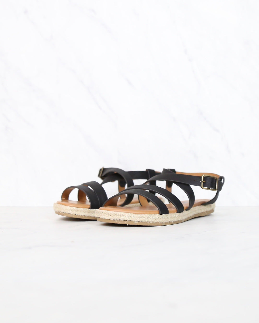 Women's Espadrille Strappy Sandals with Buckle Detailing and Ankle Strap - More colors