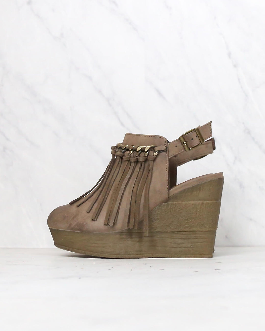 Sbicca - Allegretto Fringe Platform Wedges in Taupe