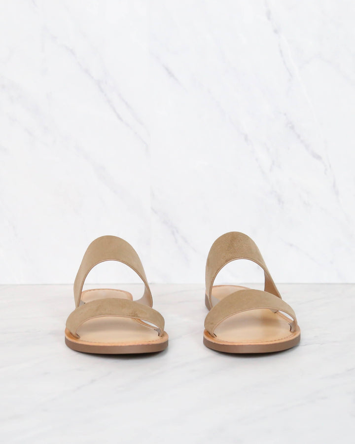 Harmony Double Strap Faux Suede Sandals in Dark Natural