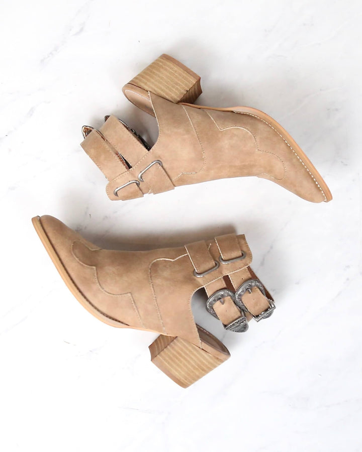 Miracle Miles - Altair Western Paneled Pointed Toe Open Booties in More Colors