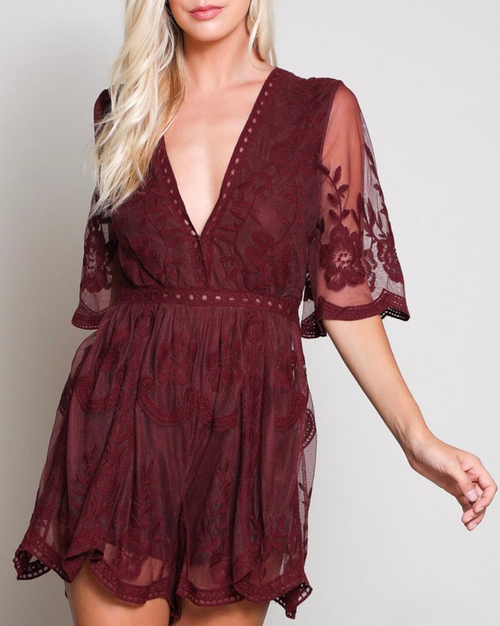 Honey Punch - As You Wish Embroidered Lace Romper (Women) - More Colors