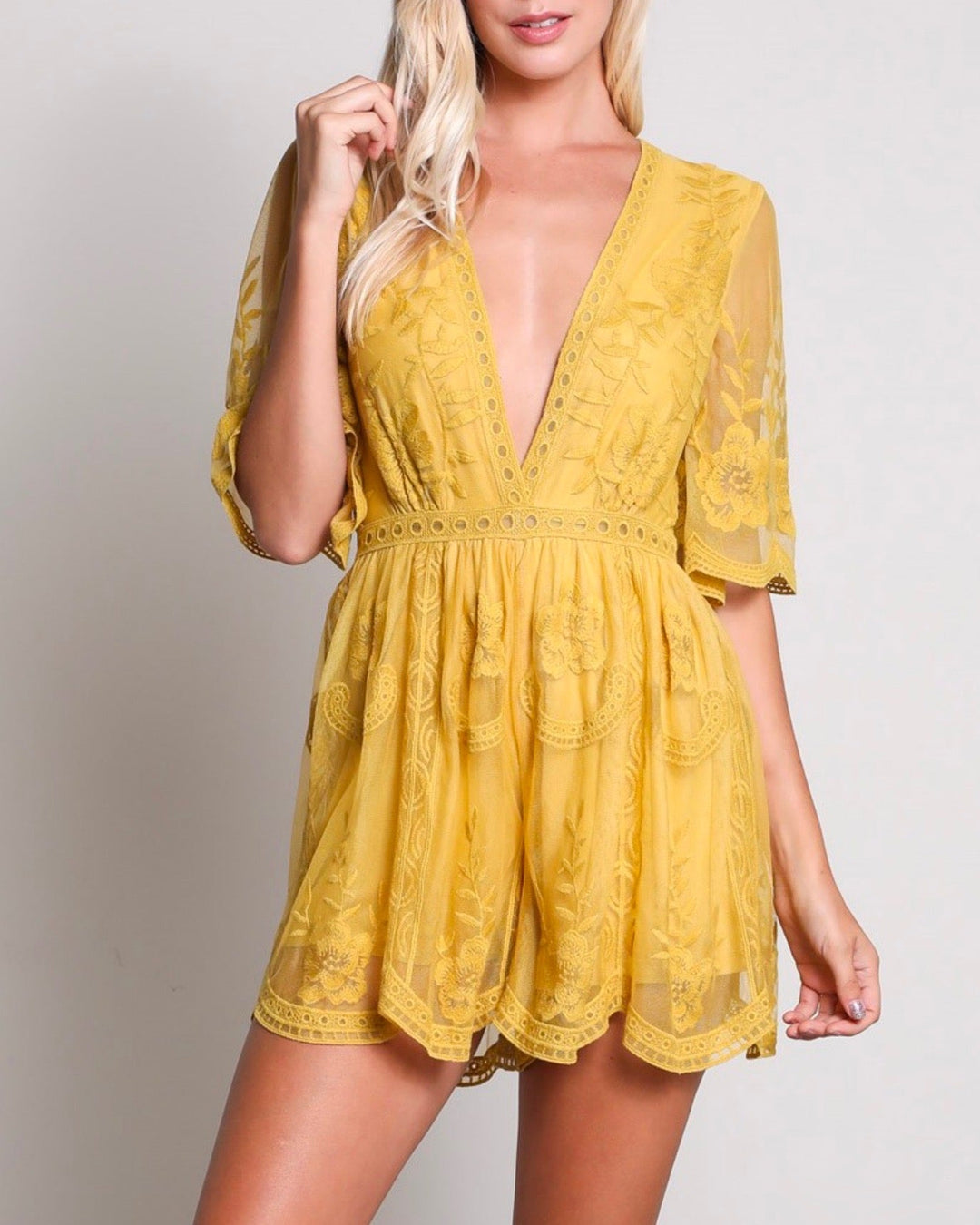 Honey Punch - As You Wish Embroidered Lace Romper (Women) - More Colors