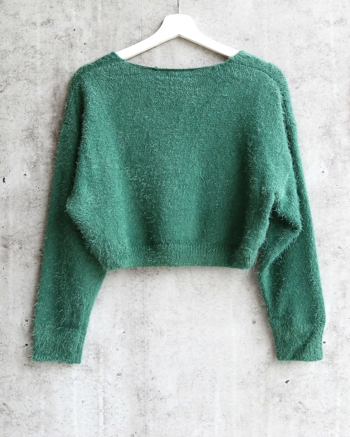 Soft Cozy Cropped Fuzzy Sweater GREEN