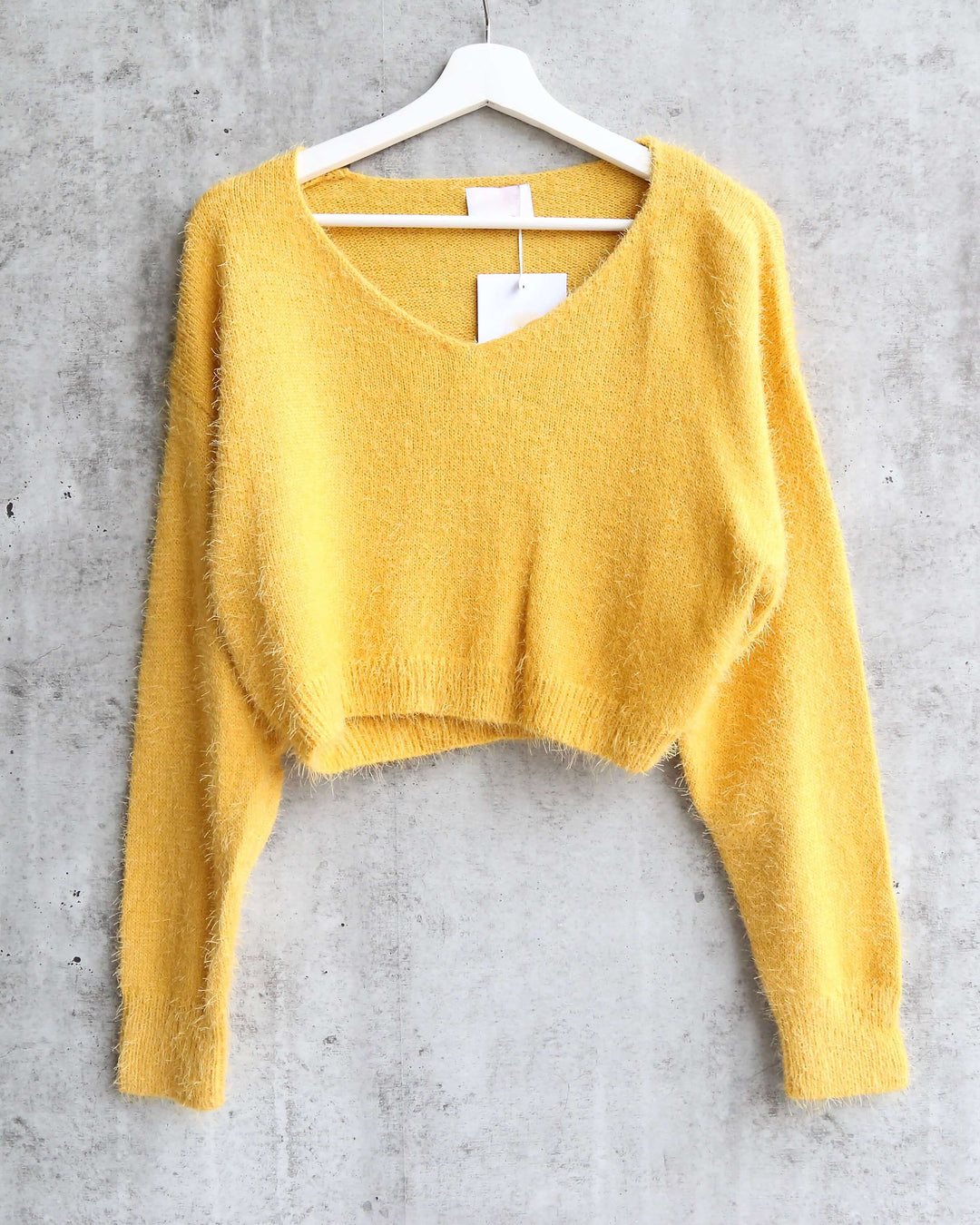 Soft Cozy Cropped Fuzzy Sweater MUSTARD