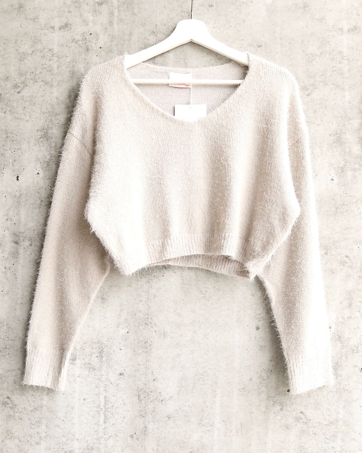 Soft Cozy Cropped Fuzzy Sweater SILVER