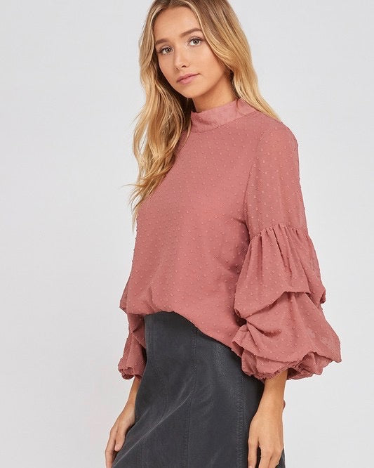 I Got News Bubble Sleeves Woven Women's Top in Dark Ginger