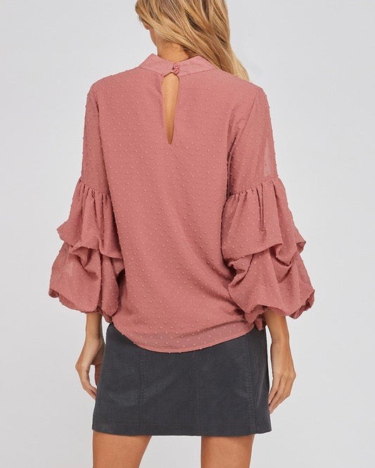 I Got News Bubble Sleeves Woven Women's Top in Dark Ginger