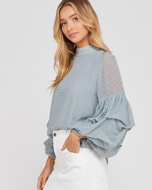 I Got News Bubble Sleeves Woven Women's Top in Sage
