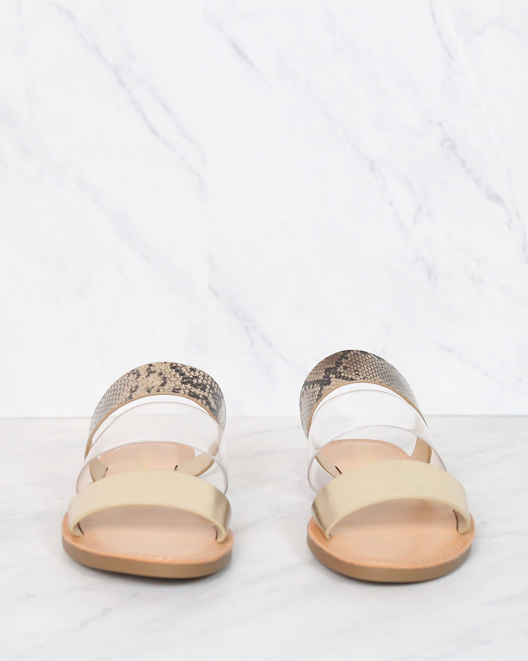 Gold Python Three Band Slip On Sandals