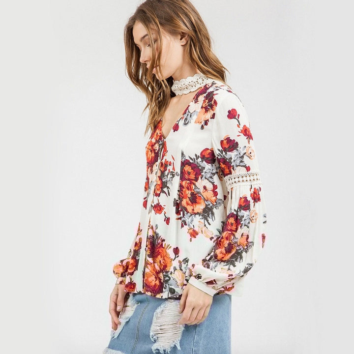 Final Sale - Blu Pepper - Floral Peasant Sleeve Spring Boho Top