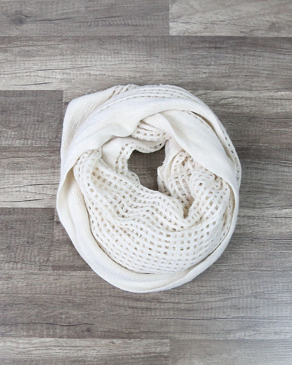 Boho Infinity Grid Scarf in Oatmeal