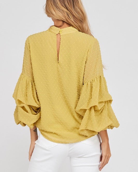 I Got News Bubble Sleeves Woven Women's Top in Mustard
