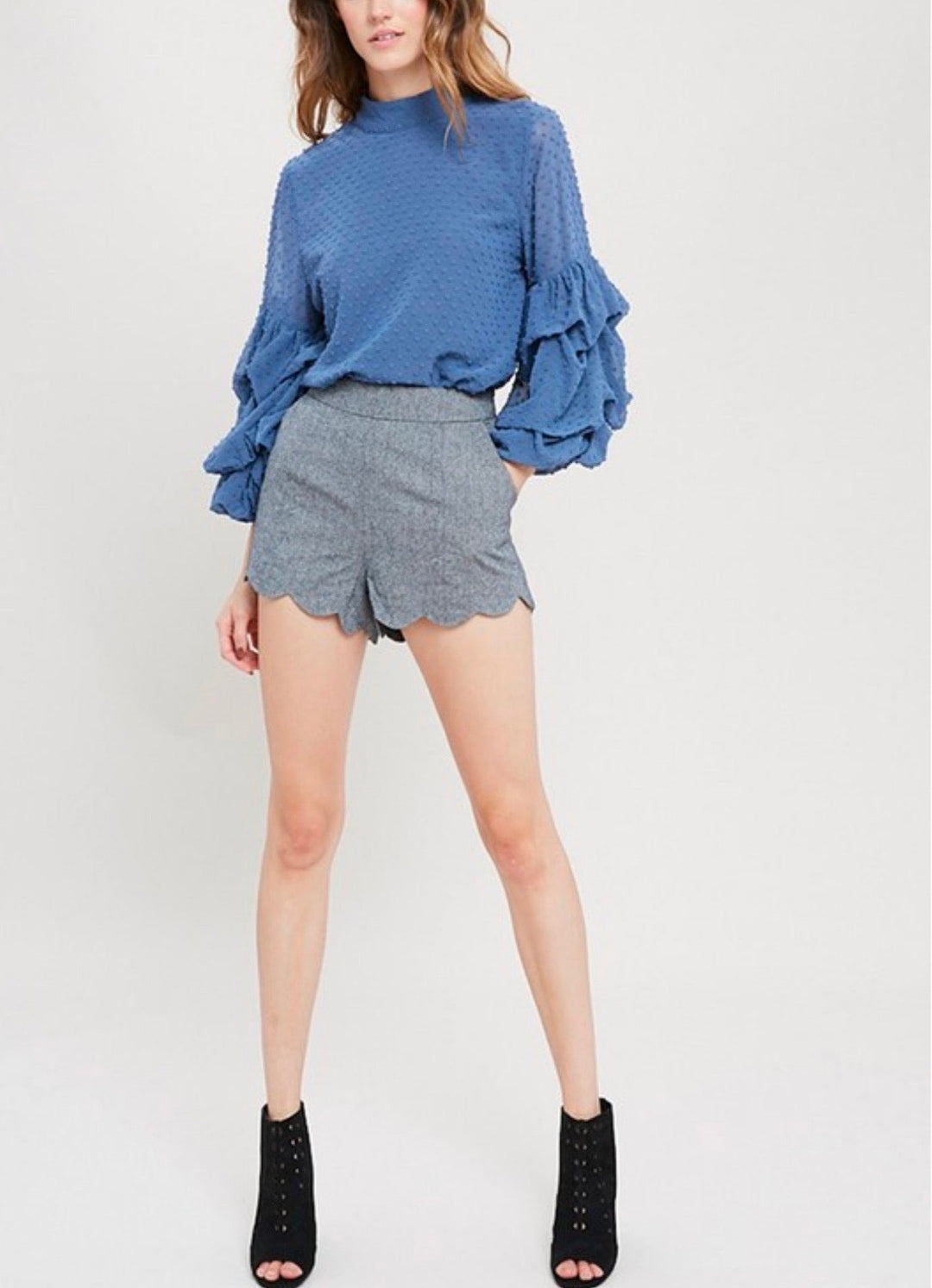 I Got News Bubble Sleeves Woven Women's Top in Velvet Blue