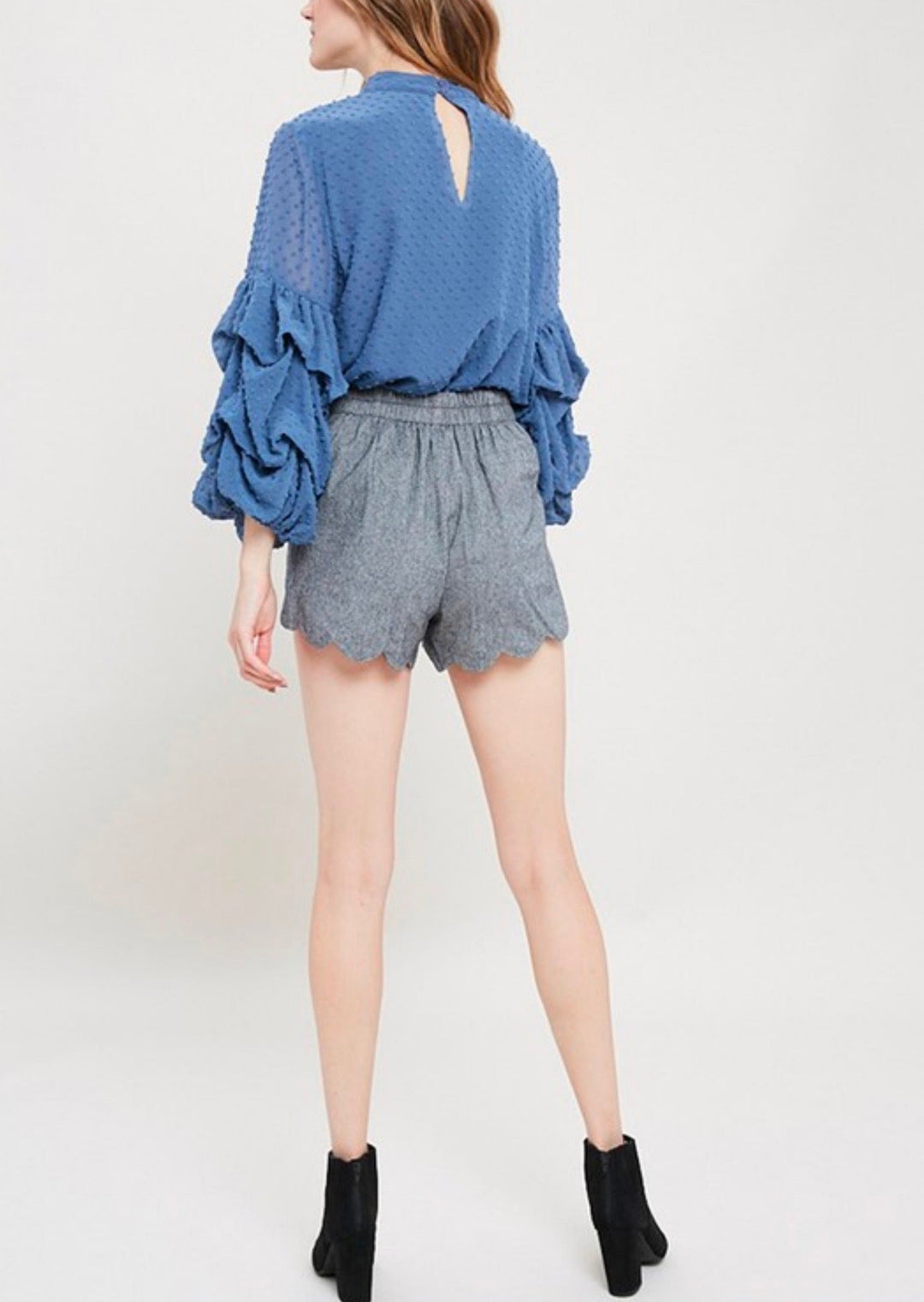 I Got News Bubble Sleeves Woven Women's Top in Velvet Blue