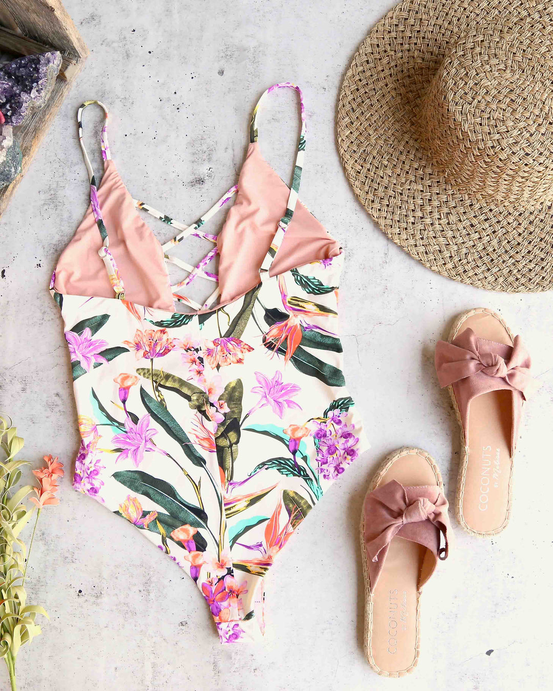 Seamless Caged Front One Piece Swimsuit in Birds of Paradise