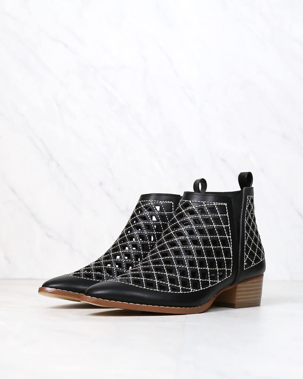 cape robbin - vegan leather cutout booties - BLACK