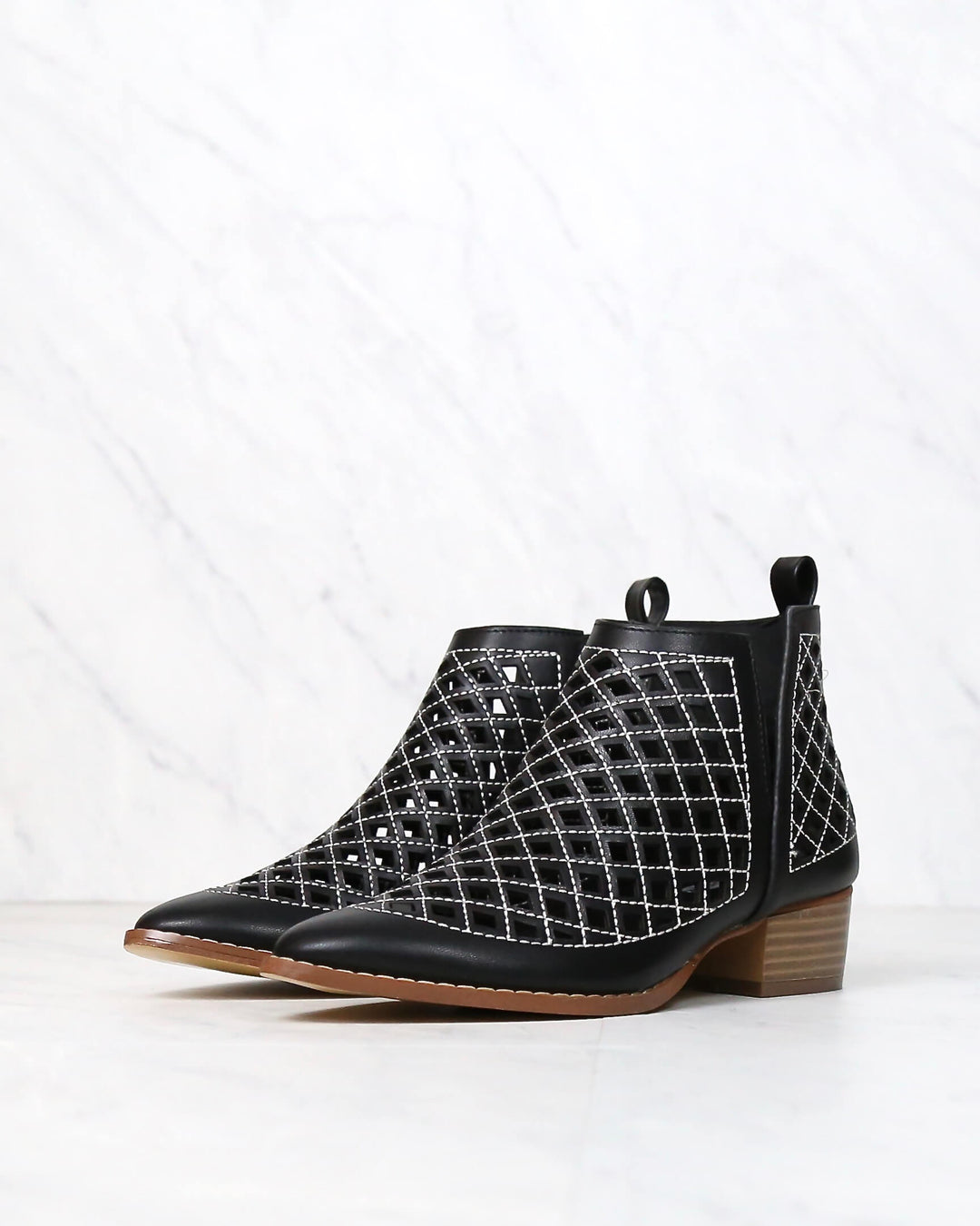 cape robbin - vegan leather cutout booties - BLACK