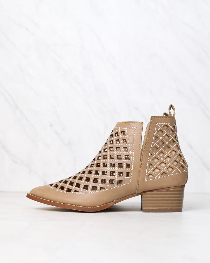 cape robbin - vegan leather cutout booties - NUDE