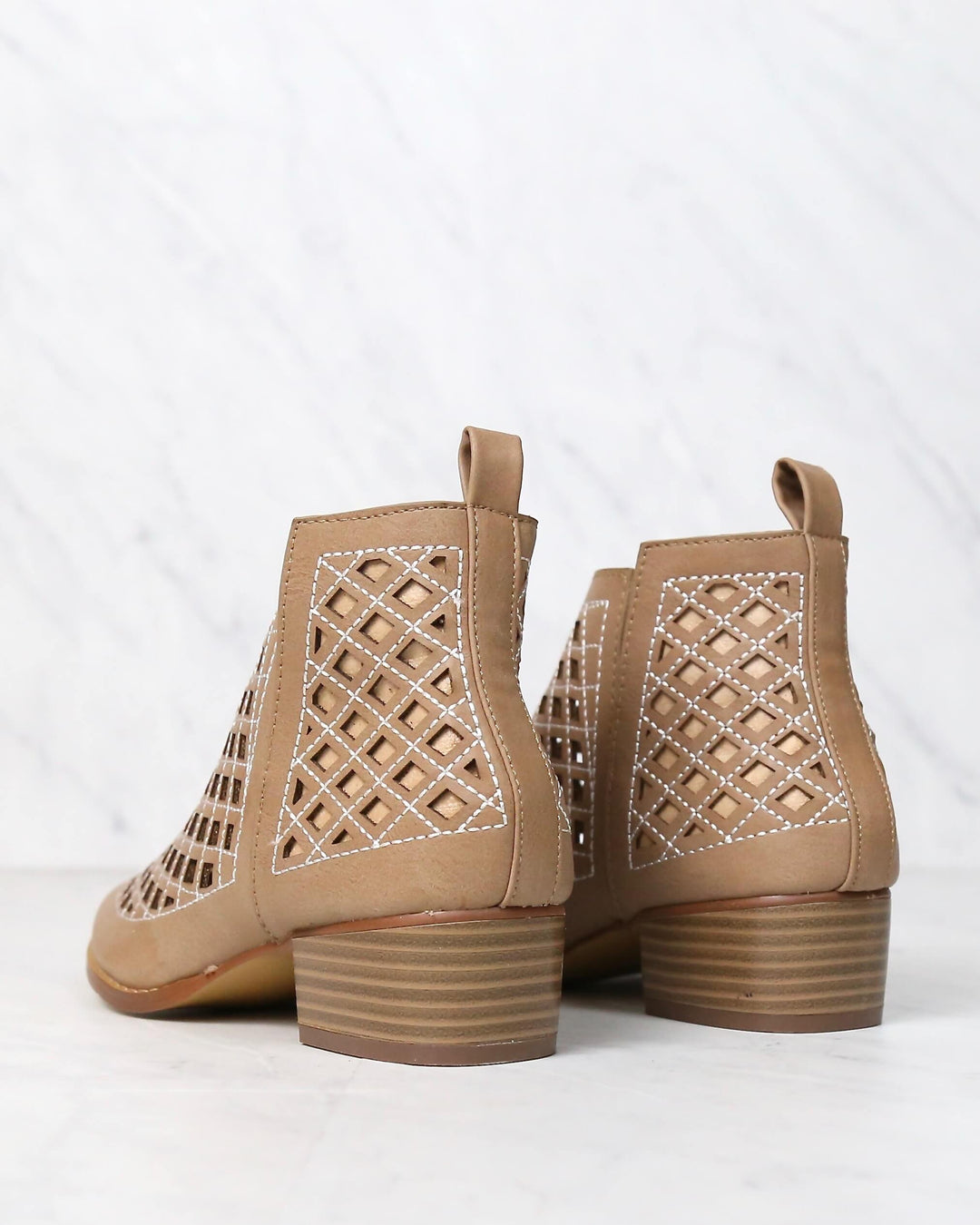 cape robbin - vegan leather cutout booties - NUDE