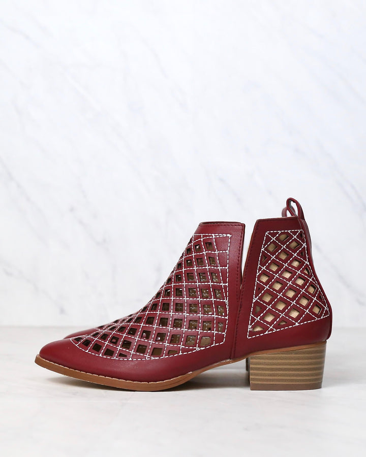 cape robbin - vegan leather cutout booties - WINE